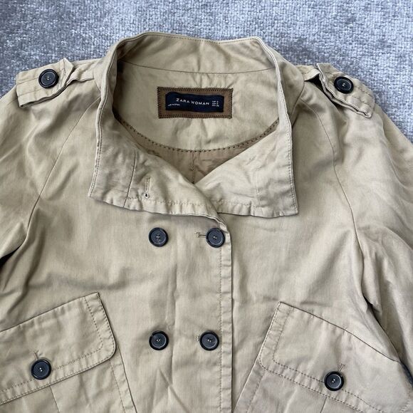 Zara Woman Jacket Womens Small Beige Khaki Casual Short Swing Buttons Chic Coat - Picture 3 of 9